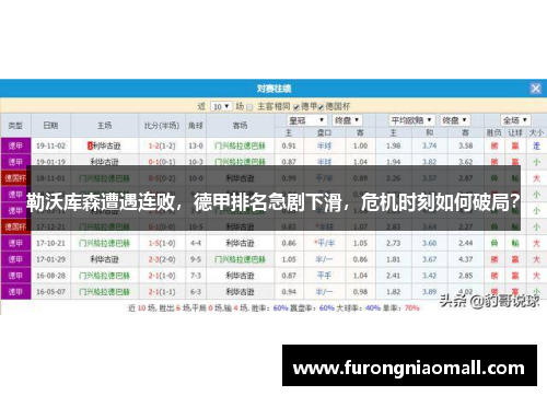 勒沃库森遭遇连败，德甲排名急剧下滑，危机时刻如何破局？